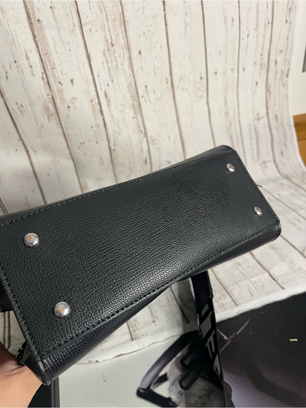 KARL LAGERFELD PARIS Black Pebbled Logo Tote Bag Zip Top Purse - Picture 12 of 14